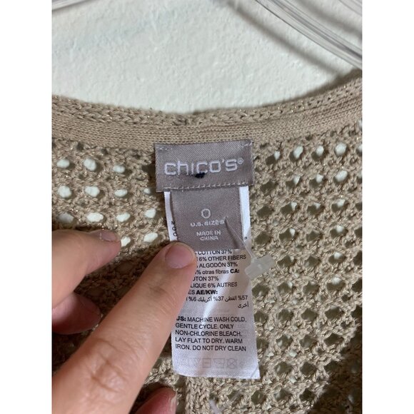 Chicos Metallic Open Knit Sweater Women's Size Small (Chicos 0) Gold Winter I10 - Picture 6 of 7